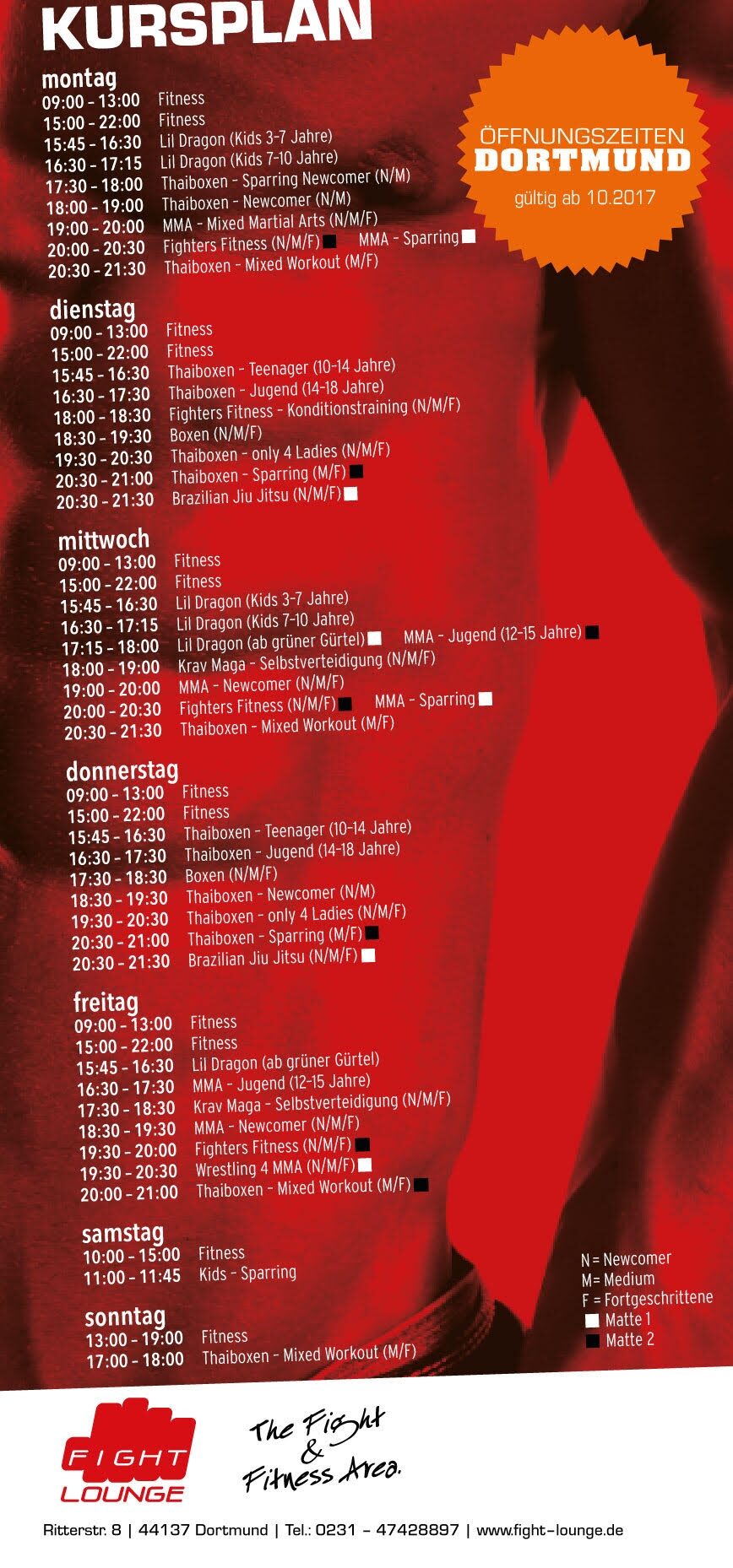 Neuer Kursplan für die Fight Lounge Dortmund ab dem 16.10.